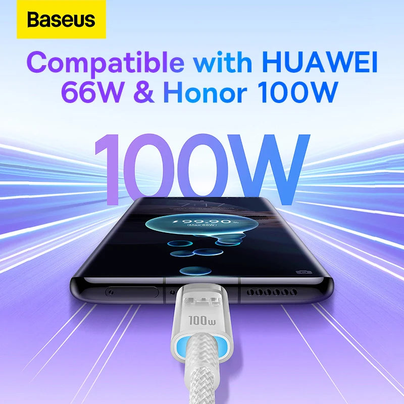 Baseus Flash USB‑C Quick Charge Cable 6A 1m White High‑Power