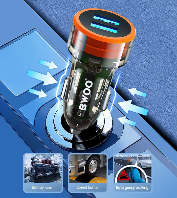 BWOO 12W Compact Dual USB Car Charger with Fast Charging