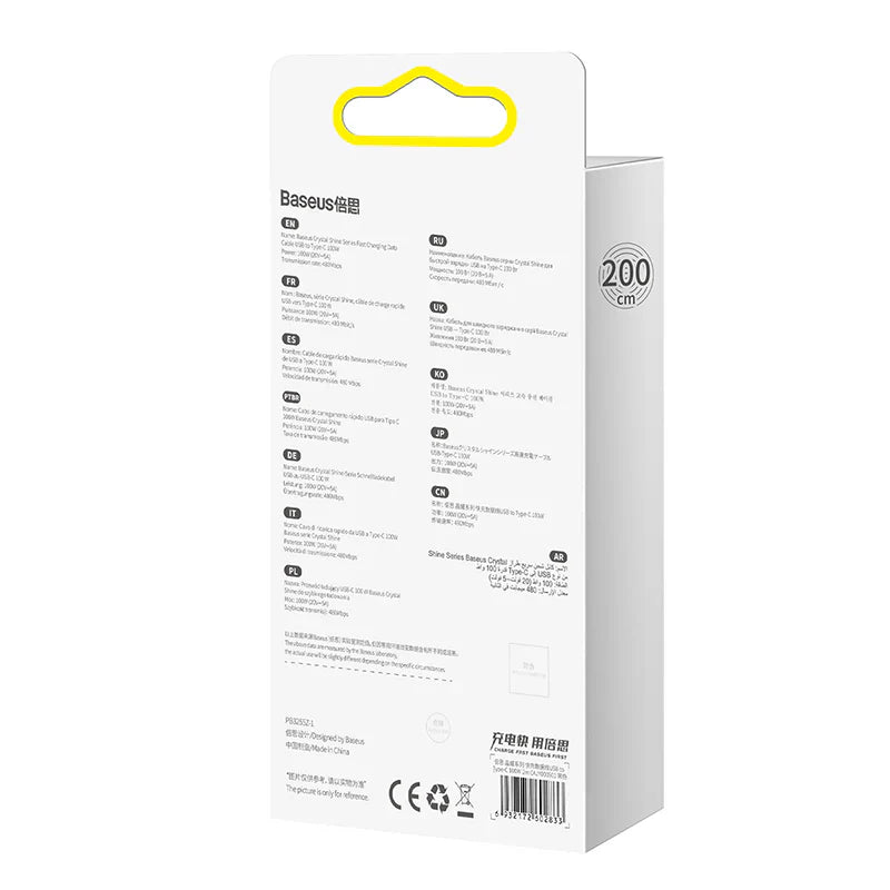 Baseus Crystal Shine 2m USB‑C Fast Charging Cable Black