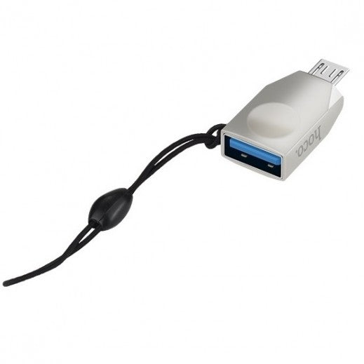 Silver Hoco Micro USB to USB OTG Adapter with Lanyard