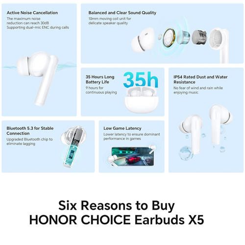 Honor Choice Earbuds X5: Crystal Clear Sound, Active Noise Cancelling, Long-Lasting Comfort