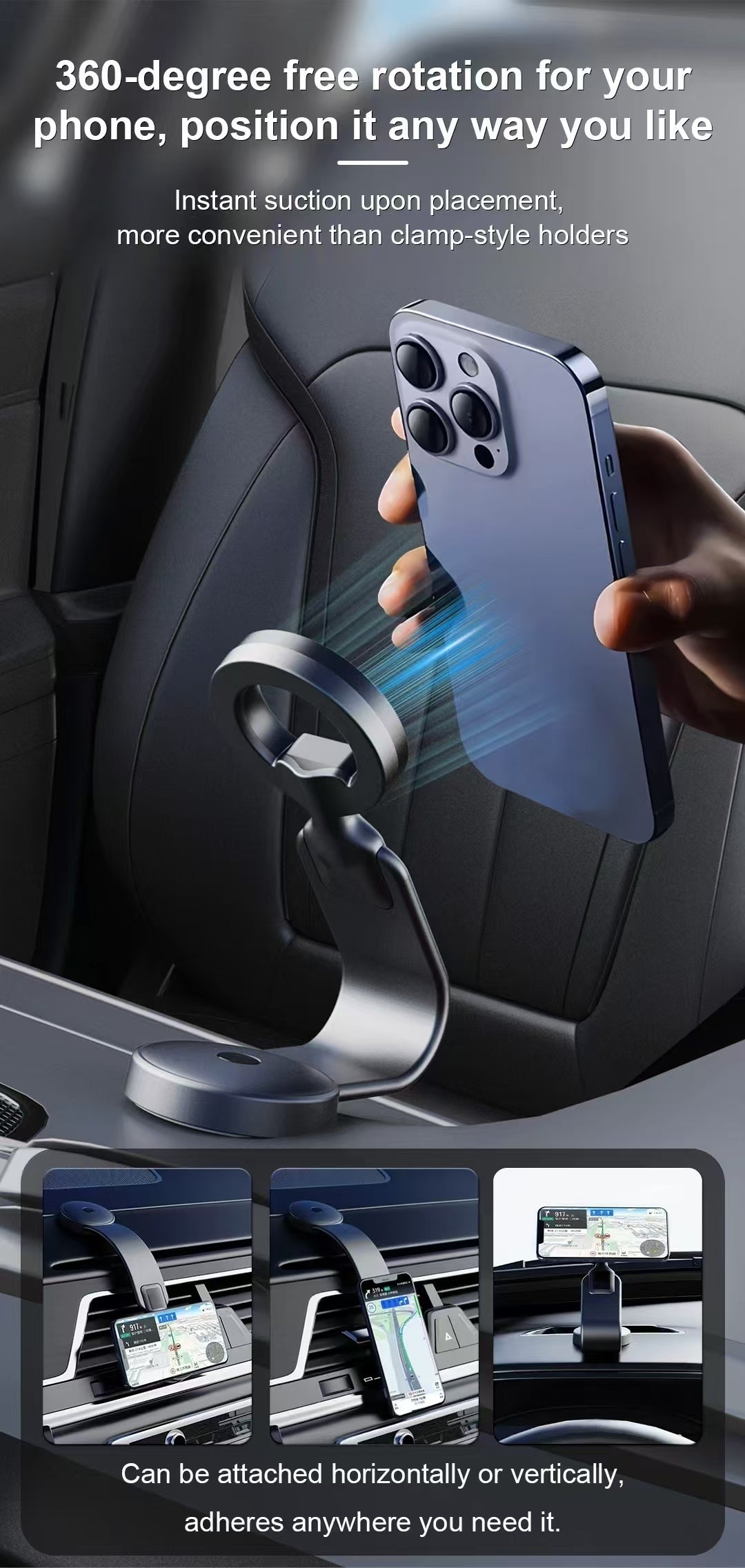 Asli Global Magnetic Ring Car Holder with Rotating Suction