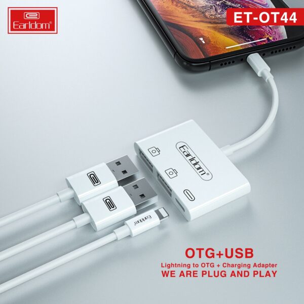 Earldom Dual USB Lightning OTG & Charging Adapter White
