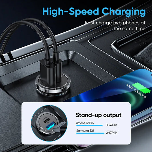 Joyroom 45W Mini Dual-Port Car Charger with Ring Pull – Grey