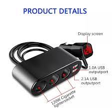 Earldom 120W Dual USB Car Charger with 4‑in‑1 Socket – Black