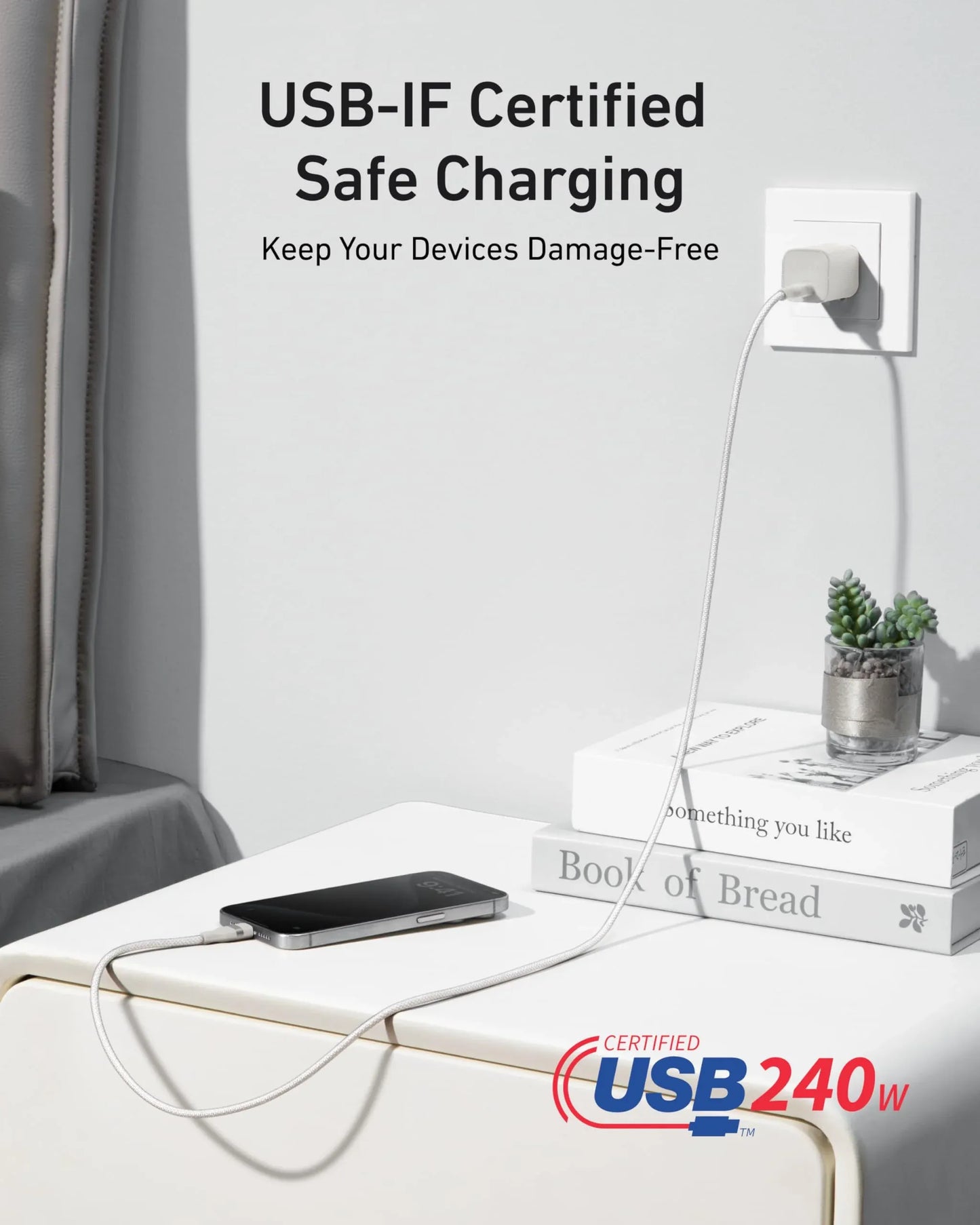Anker USB-C to USB-C Cable: 6ft, 240W, Fast Charge, Durable, White