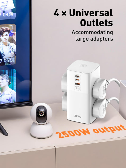 LDNIO 2500W Power Strip with 4 Triple Sockets and USB‑C