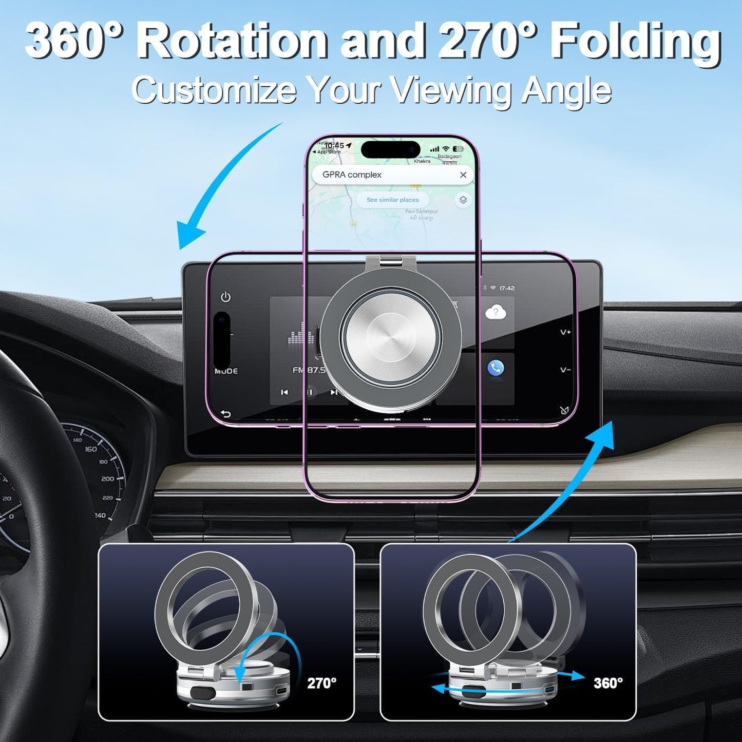 Silver 360° Rotating Electric Vacuum Magnetic Car Phone Mount