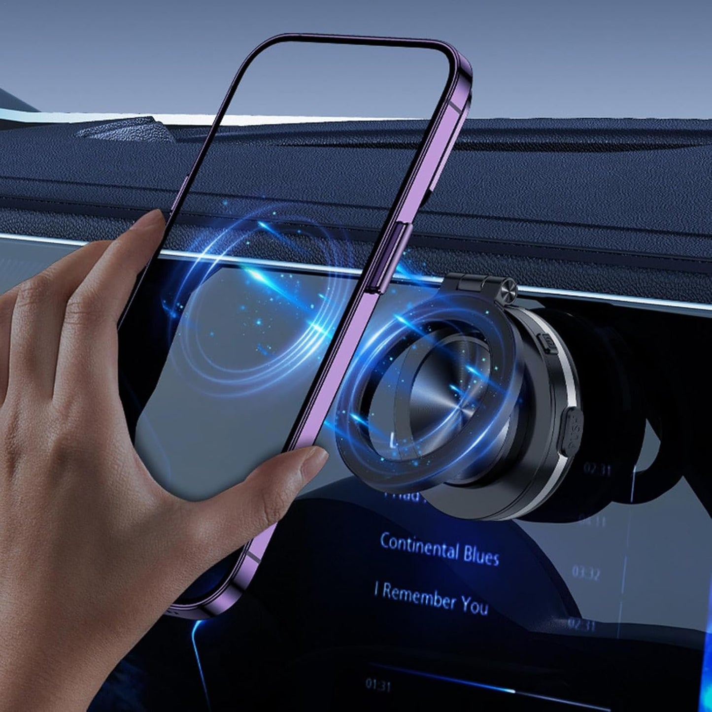 Silver 360° Rotating Electric Vacuum Magnetic Car Phone Mount