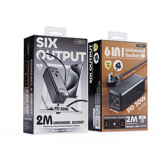 MOXOM MX-ST19 30W 6-in-1 Universal Fast Charger with 2m Cable