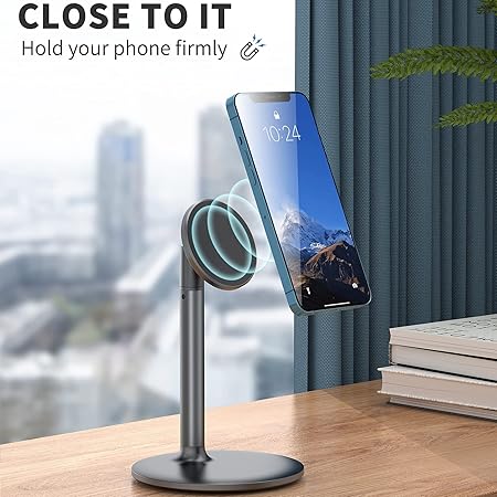 LZEL MagFusion Shield Magnetic Desktop Phone Stand Adjustable Black