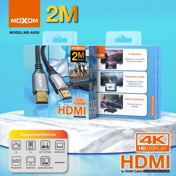 MOXOM MX-AX55 2m Pure Copper 4K HDMI 2.0 High‑Speed Cable