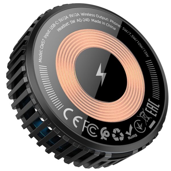 Hoco CW57 Air‑Cooled 15W MagSafe Magnetic Wireless Fast Charger Black