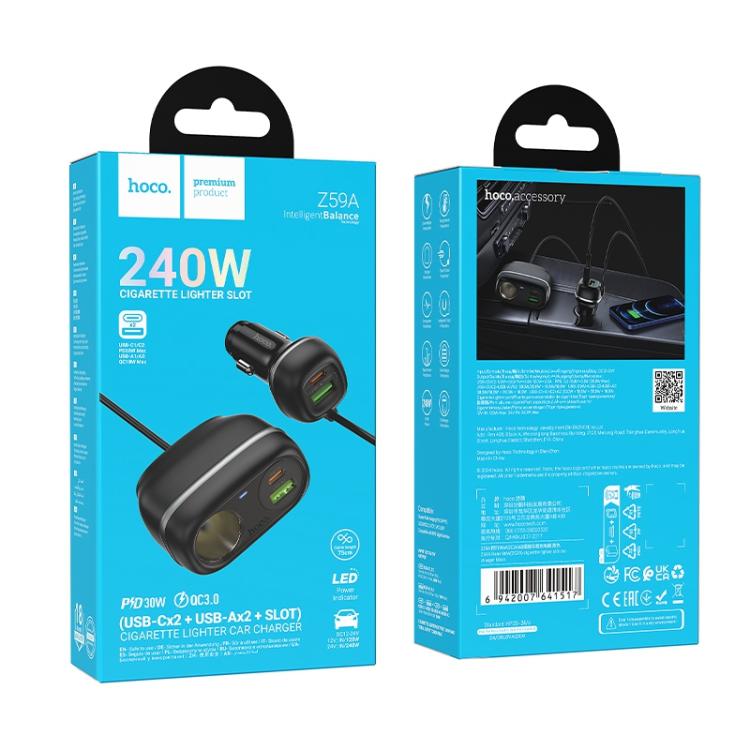 HOCO Z59A Dual PD30W & Dual QC3.0 4‑Port Car Charger