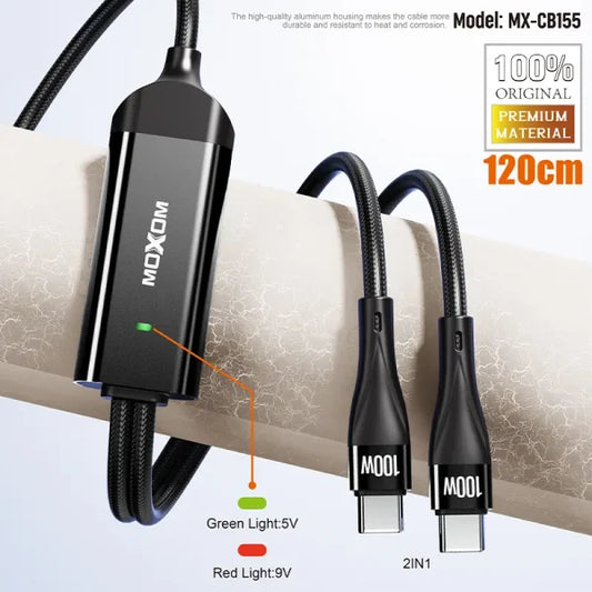 MOXOM 2-in-1 USB-C 100W PD Charging Cable with LED Display