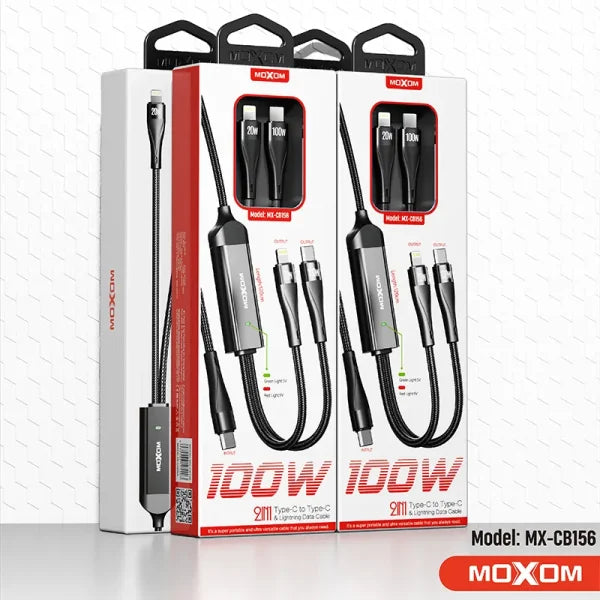 MOXOM 100W 2-in-1 Nylon Braided Fast Charging Cable Black