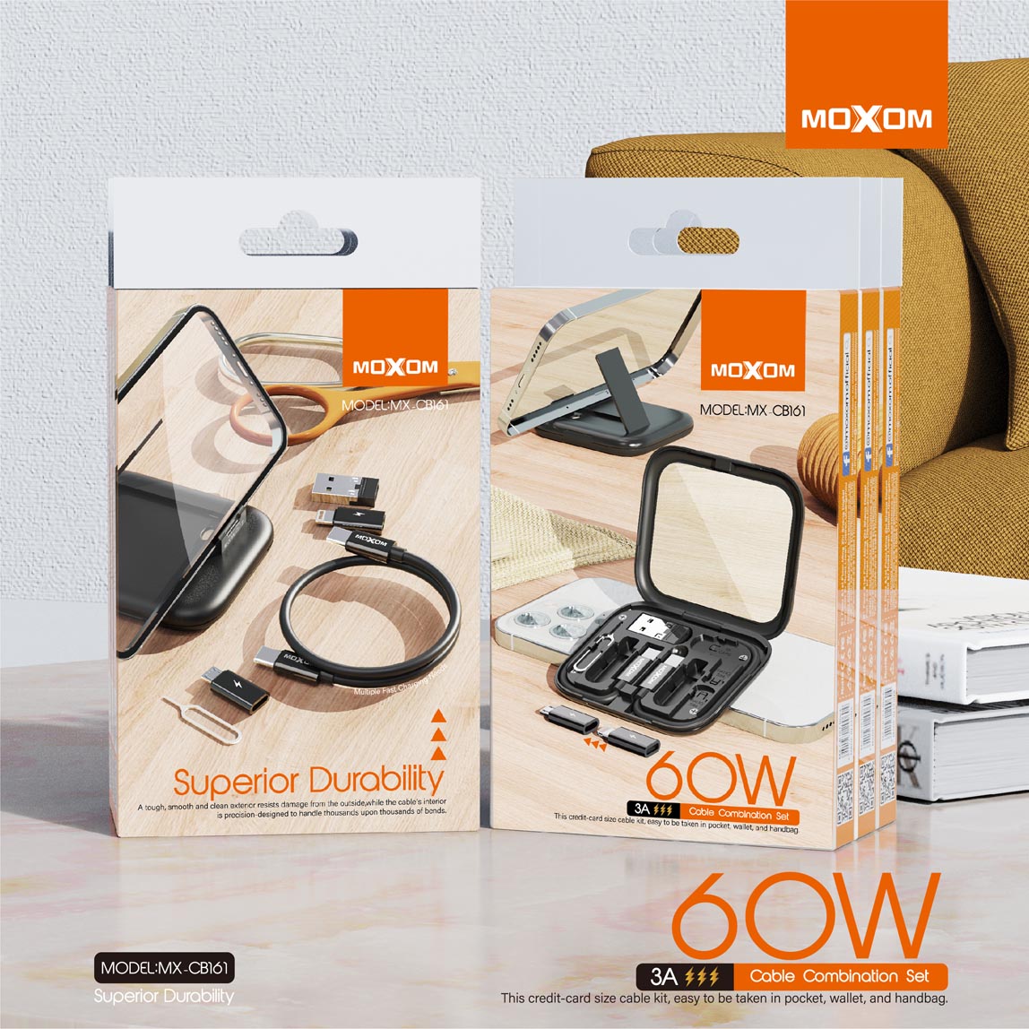 Moxom MX-CB161 High‑Durability 3A 60W PD Cable Set