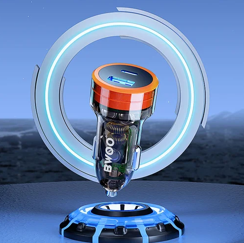 BWOO 38W Transparent Dual-Port USB Car Charger with USB‑C