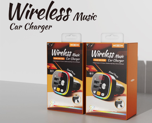 Moxom Wireless Music Car Charger Dual Ports with Bluetooth FM Transmitter and Dual Fast Charge