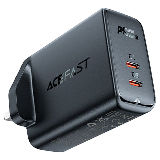 Acefast A32 GaN 50W Dual USB‑C Charger with UK Plug