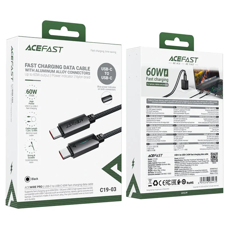 Acefast 60W USB‑C to USB‑C Fast Charging Data Cable 1.2m