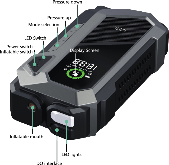 LZEL EnergizeIgnite X 12,000mAh Car Jump Starter & Compressor