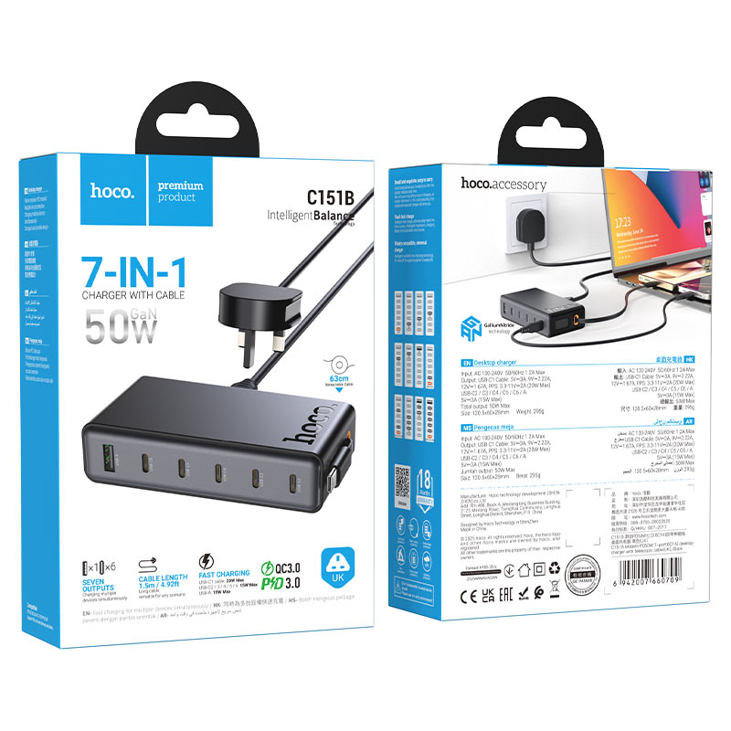 Hoco C151B Modern 50W PD Charger with USB‑C and USB‑A