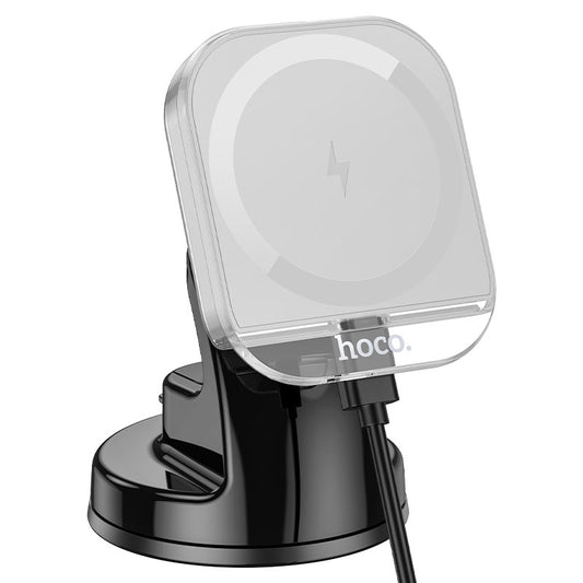 HW18 Crystal Magnetic Wireless Fast‑Charging Car Holder – Grey