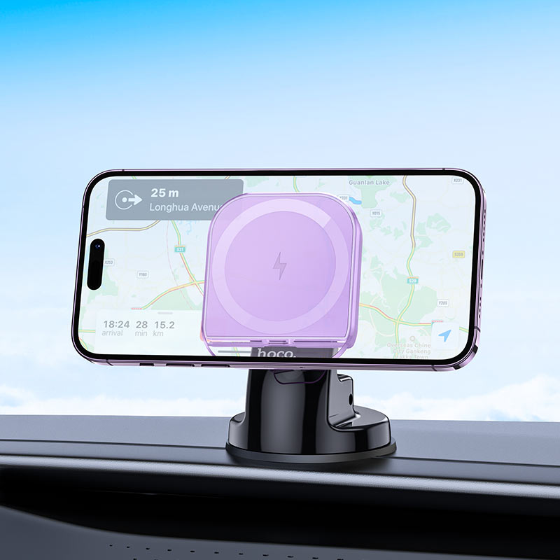 HW18 Crystal Magnetic Wireless Fast‑Charging Car Holder – Grey