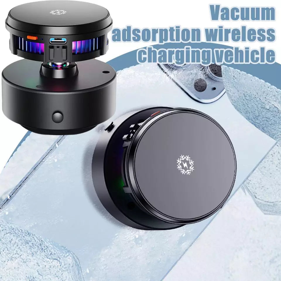 Smart Vacuum Suction Phone Holder with Wireless Charging - Black