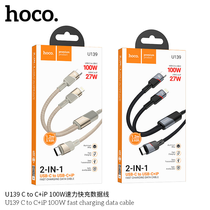 HOCO U139 2-in-1 Fast Charging Cable 100W USB‑C 27W Lightning