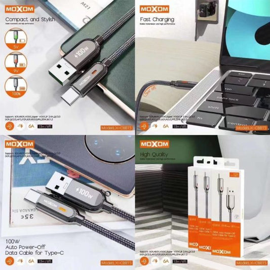 MOXOM LX-CB815 100W 6A Fast Charging Auto Power-Off Nylon Braided USB Cable