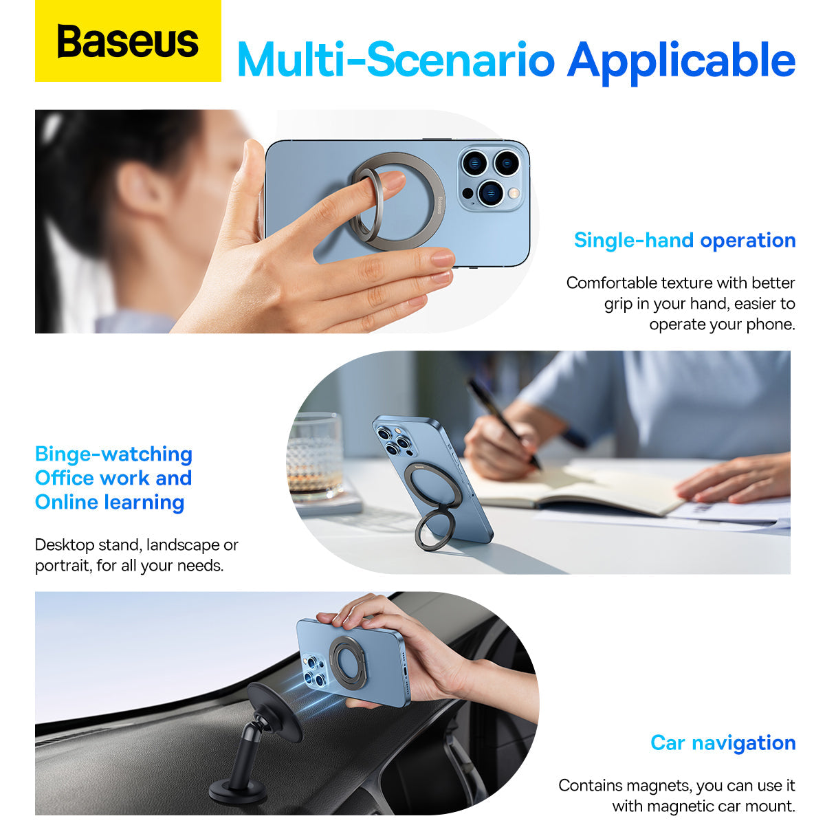 Baseus Halo Foldable Metal Ring Stand for Smartphones and Tablets