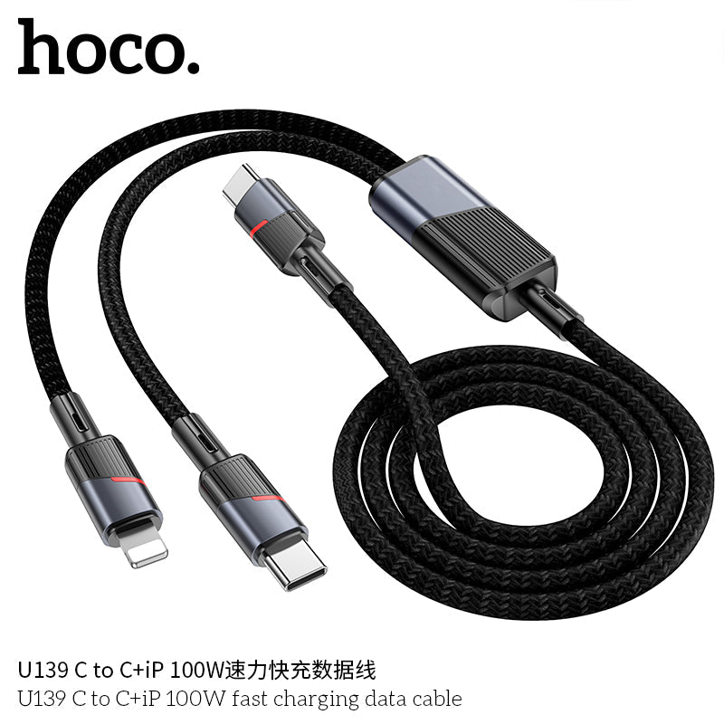 HOCO U139 2-in-1 Fast Charging Cable 100W USB‑C 27W Lightning