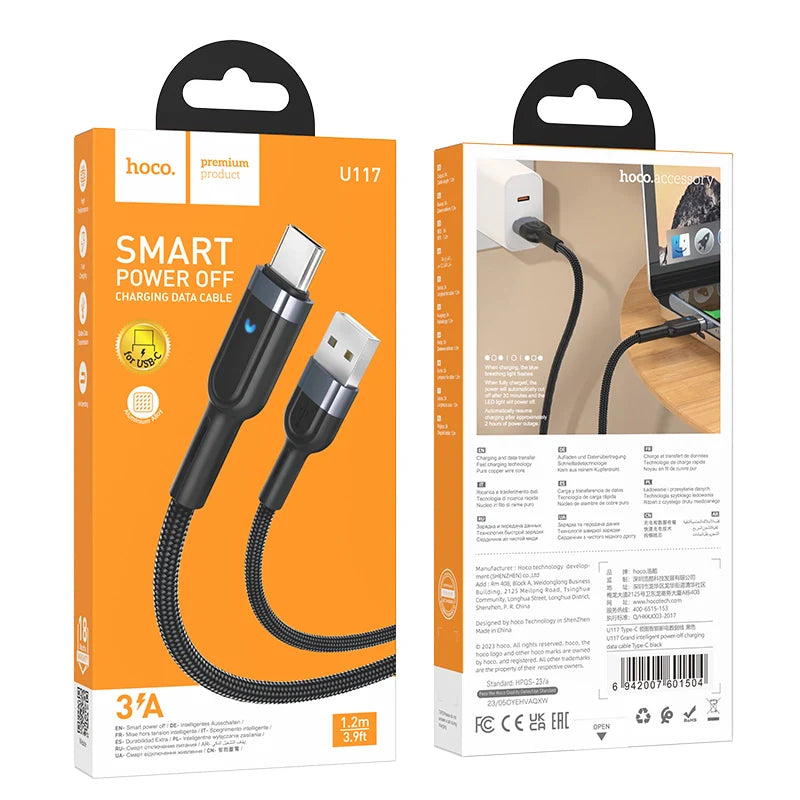 Hoco U117 Grand Intelligent Power‑Off Charging Type‑C Cable