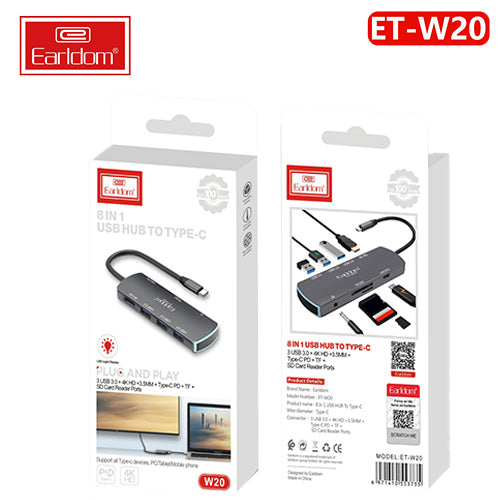 Earldom 8‑in‑1 USB‑C Adapter with 4K HDMI, PD, Card Readers