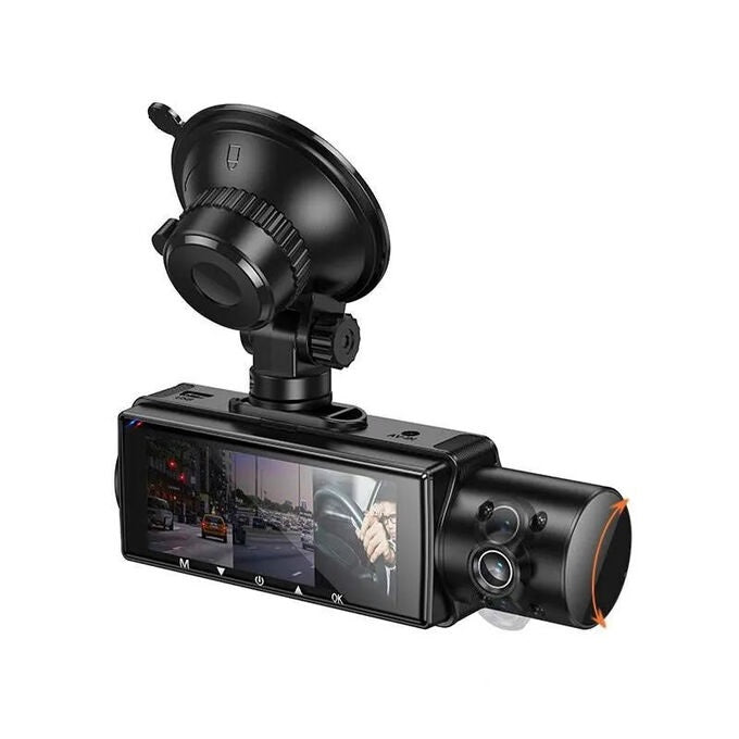 HOCO DI61 Mundial Triple‑Screen WiFi Dash Cam with Front, Rear and Cabin Recording