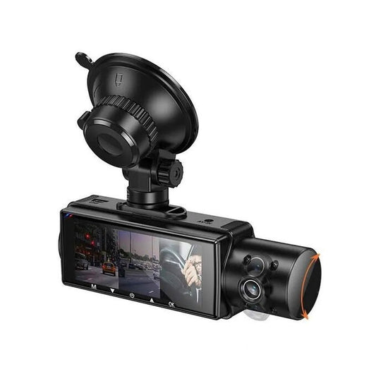 HOCO DI61 Mundial Triple‑Screen WiFi Dash Cam with Front, Rear and Cabin Recording