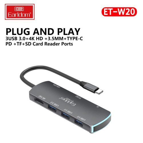 Earldom 8‑in‑1 USB‑C Adapter with 4K HDMI, PD, Card Readers