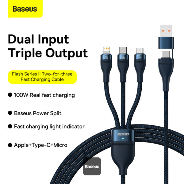 Baseus Flash Series II 100W 3-in-2 Fast Charging Cable 1.2m