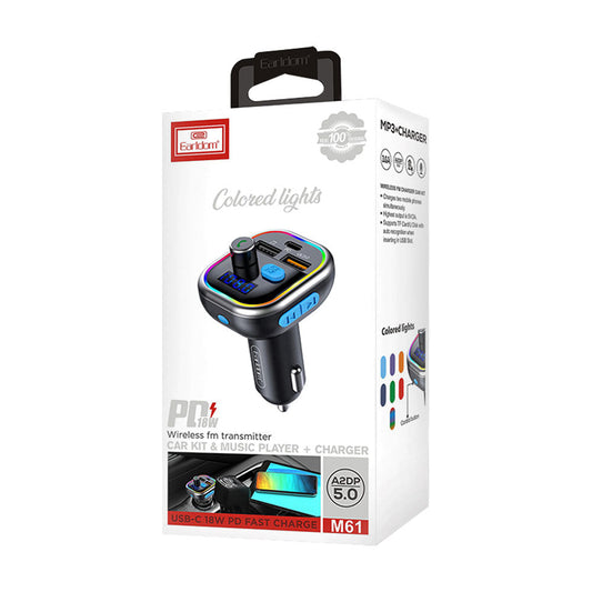 Earldom M61 18W PD QC 3.0A LED FM Bluetooth Car Charger