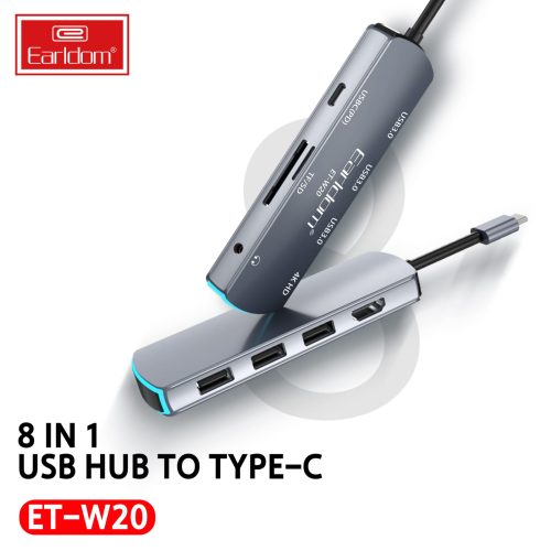 Earldom 8‑in‑1 USB‑C Adapter with 4K HDMI, PD, Card Readers