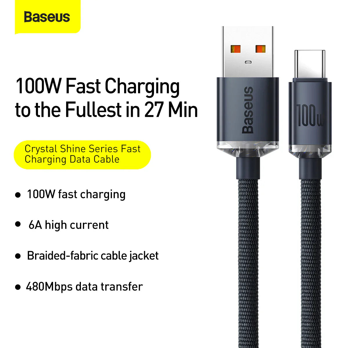 Baseus 100W Charging USB‑C to USB‑A Nylon Braided Cable 120cm