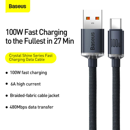 Baseus 100W Charging USB‑C to USB‑A Nylon Braided Cable 120cm