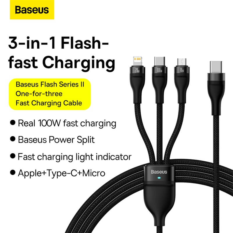Baseus Flash Series II 3-in-1 Fast Charging Cable 100W