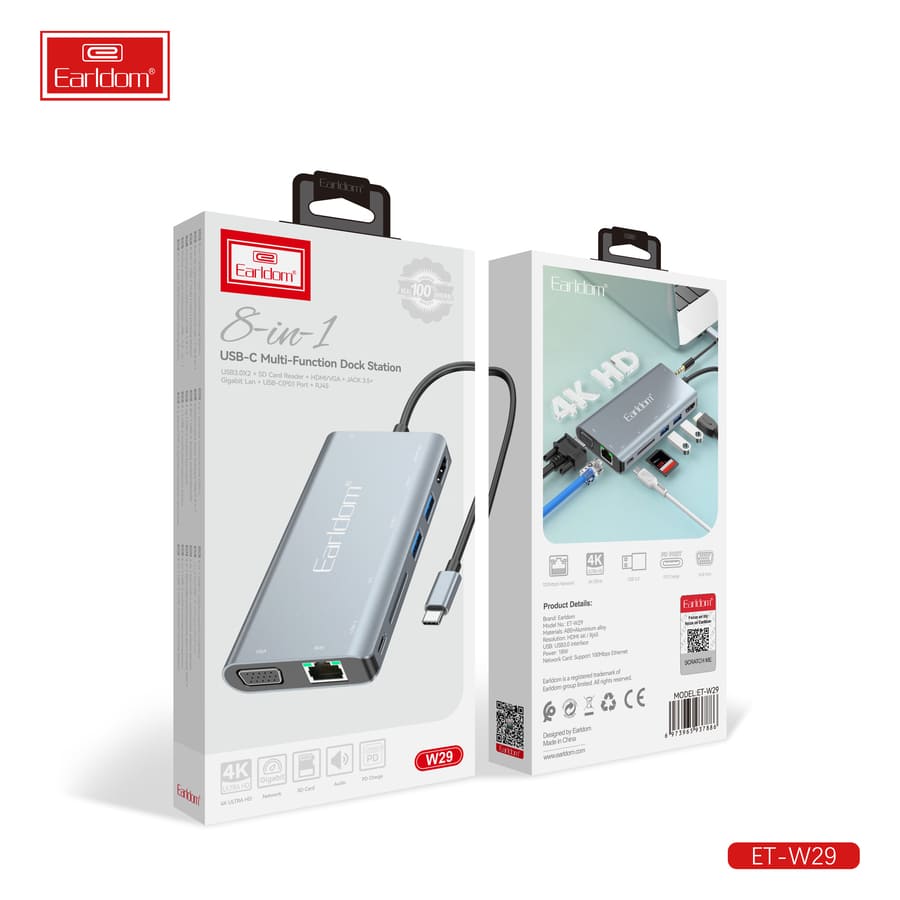 Earldom ET-W29 8-in-1 USB Hub with 4K HDMI