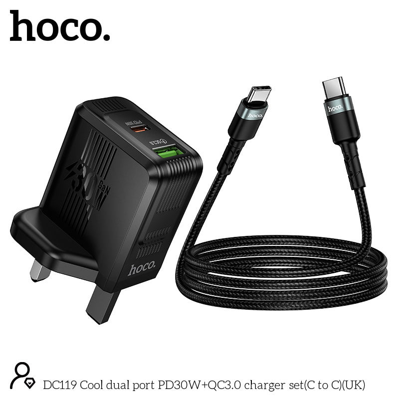 Hoco DC119 Dual Port PD30W + QC3.0 Fast Charger UK
