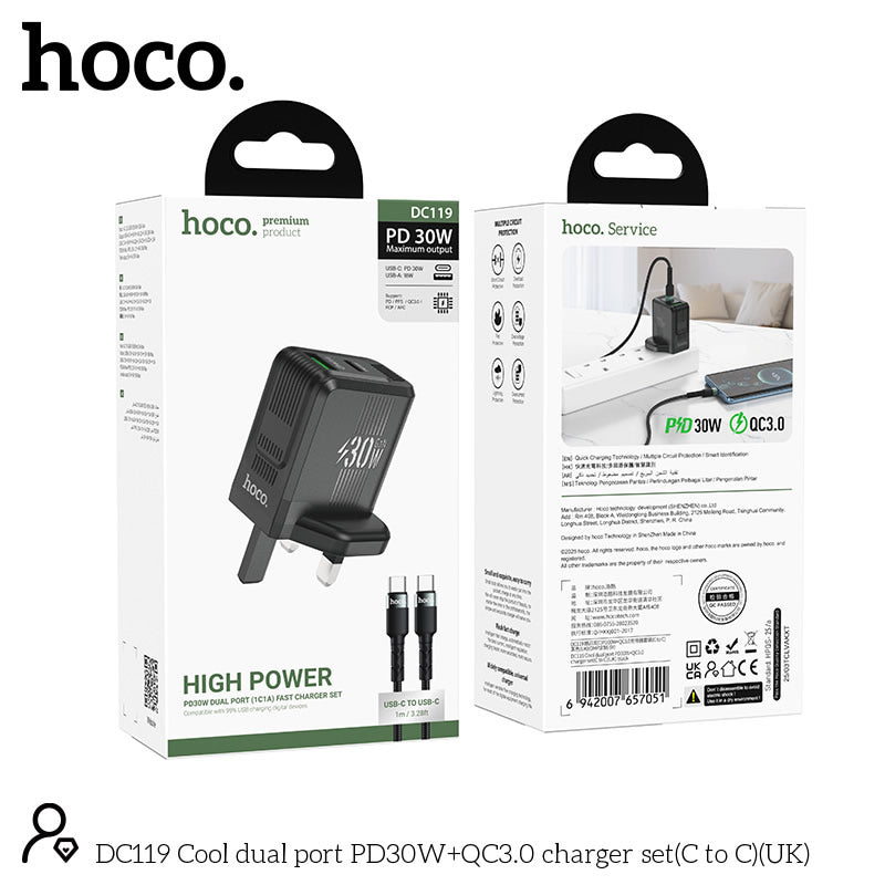 Hoco DC119 Dual Port PD30W + QC3.0 Fast Charger UK