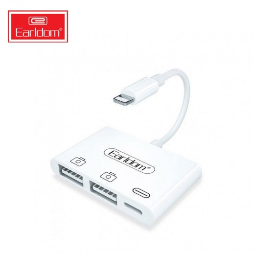 Earldom Dual USB Lightning OTG & Charging Adapter White