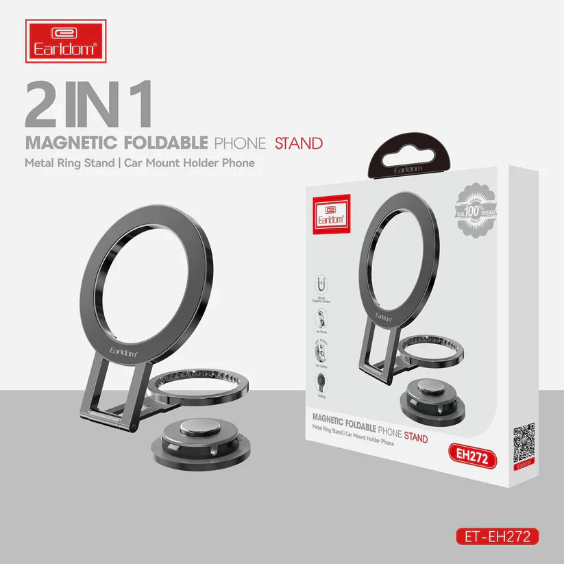 Earldom Magnetic Foldable Metal Ring Phone Stand 2-in-1